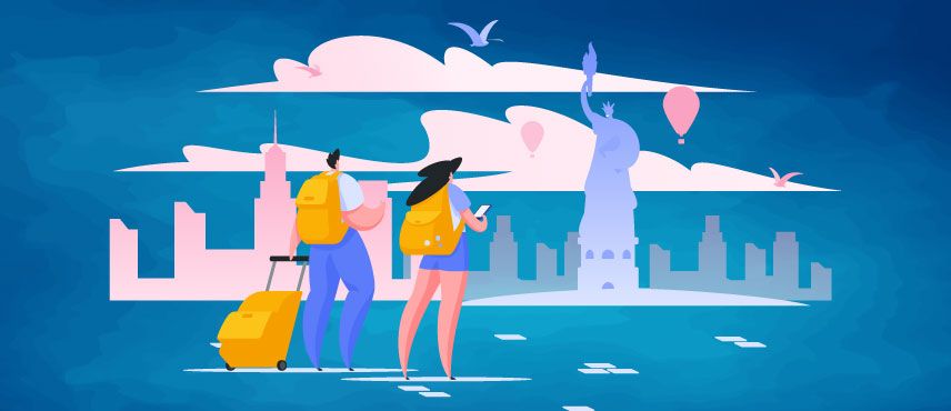illustration of a couple planning to travel to USA on Tourist Visa.